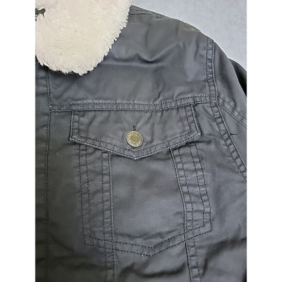 Indigo Star Jacket Mens M Black Sherpa Lined Button Pockets Heavy Trucker Waxed - Picture 4 of 13
